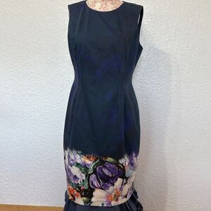 Elie Tahari Blue Floral Sleeveless Dress US 12.